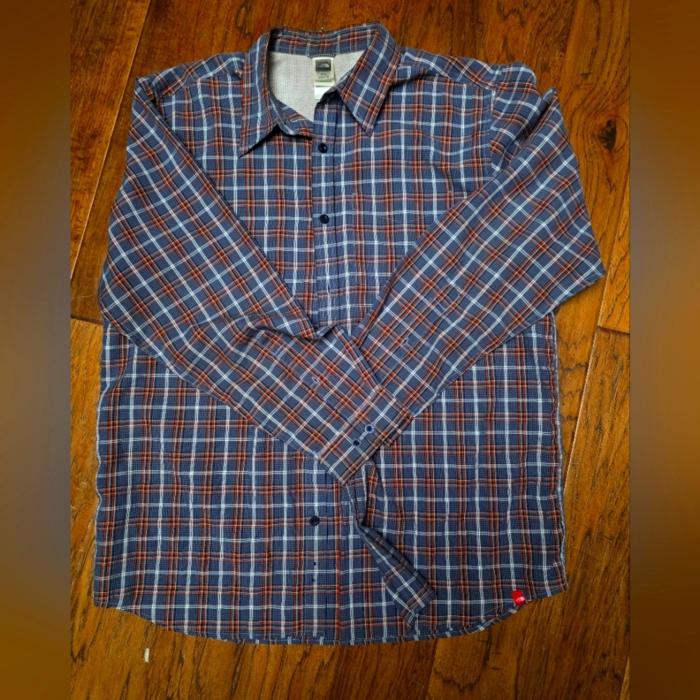 The North Face Men's Navy and Orange Checkered Shirt